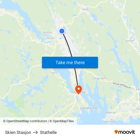 Skien Stasjon to Stathelle map