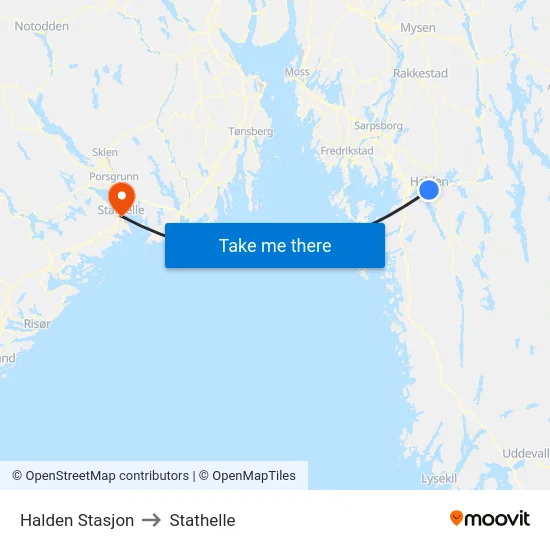 Halden Stasjon to Stathelle map