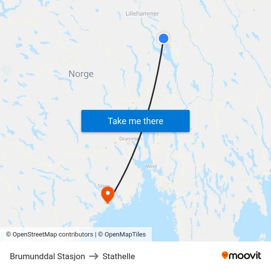 Brumunddal Stasjon to Stathelle map
