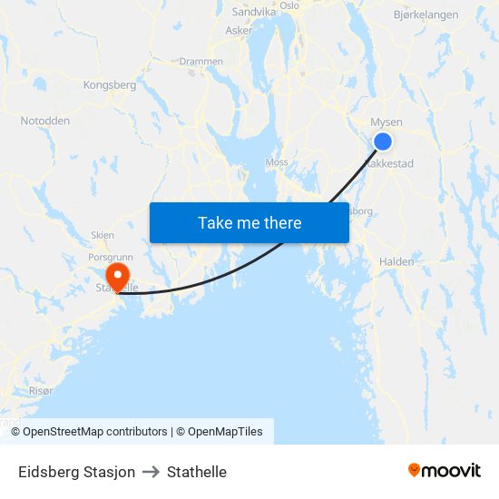 Eidsberg Stasjon to Stathelle map