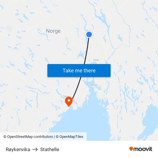 Røykenvika to Stathelle map