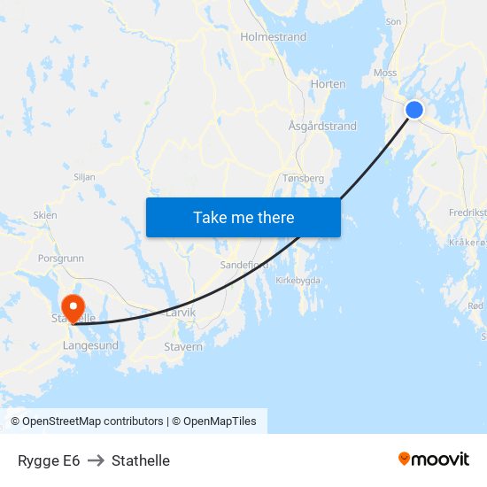 Rygge E6 to Stathelle map