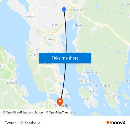 Tveten to Stathelle map