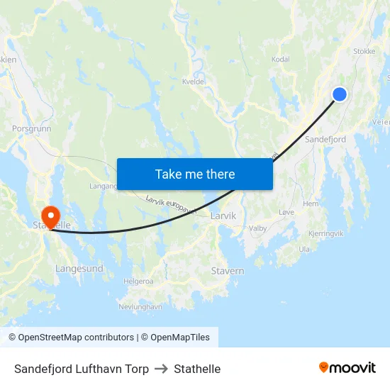 Sandefjord Lufthavn Torp to Stathelle map
