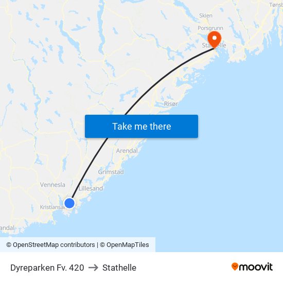 Dyreparken Fv. 420 to Stathelle map