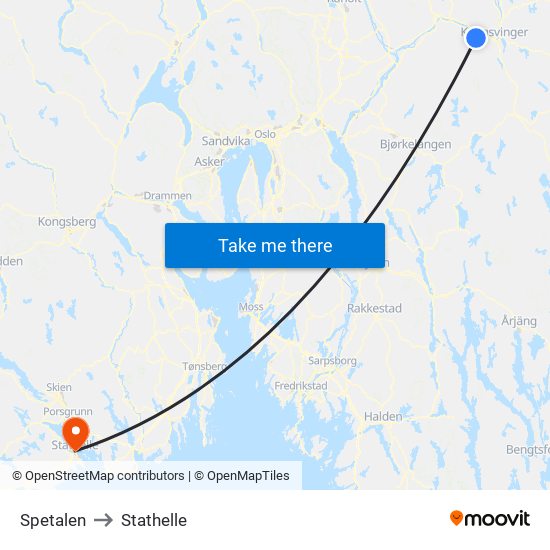 Spetalen to Stathelle map