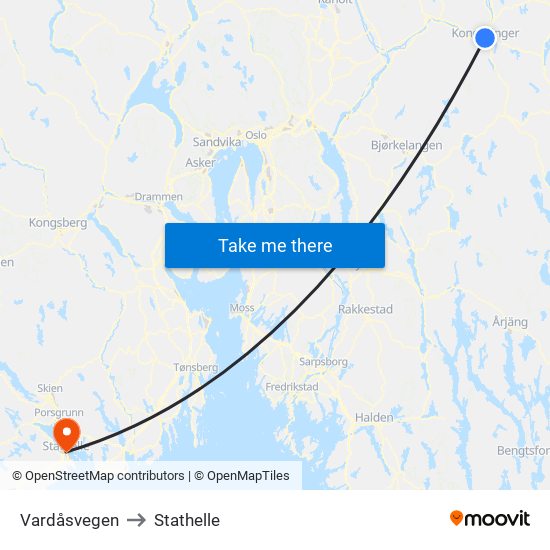 Vardåsvegen to Stathelle map