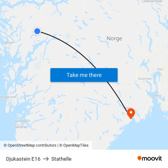 Djukastein E16 to Stathelle map