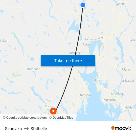 Sandvika to Stathelle map