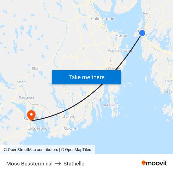 Moss Bussterminal to Stathelle map