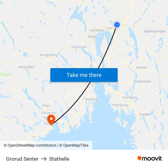Grorud Senter to Stathelle map