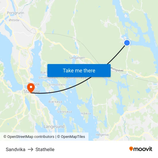 Sandvika to Stathelle map