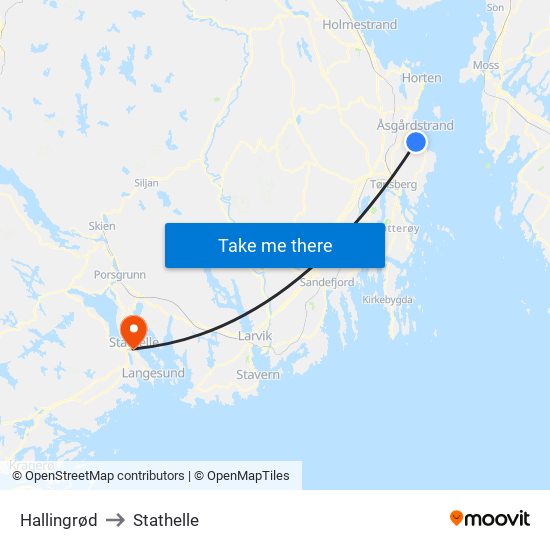 Hallingrød to Stathelle map