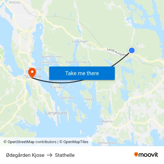 Ødegården Kjose to Stathelle map