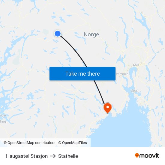 Haugastøl Stasjon to Stathelle map