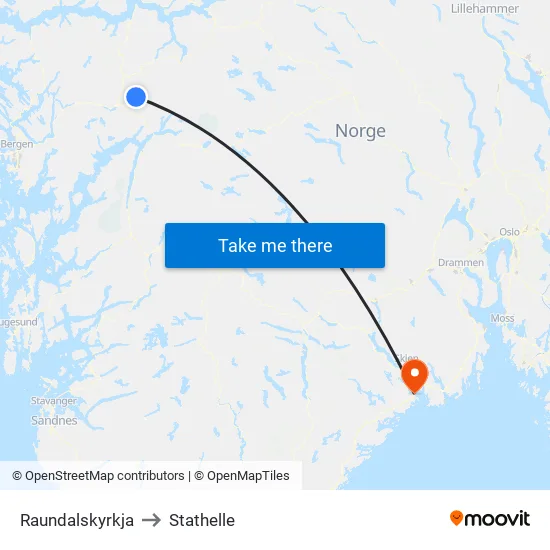 Raundalskyrkja to Stathelle map