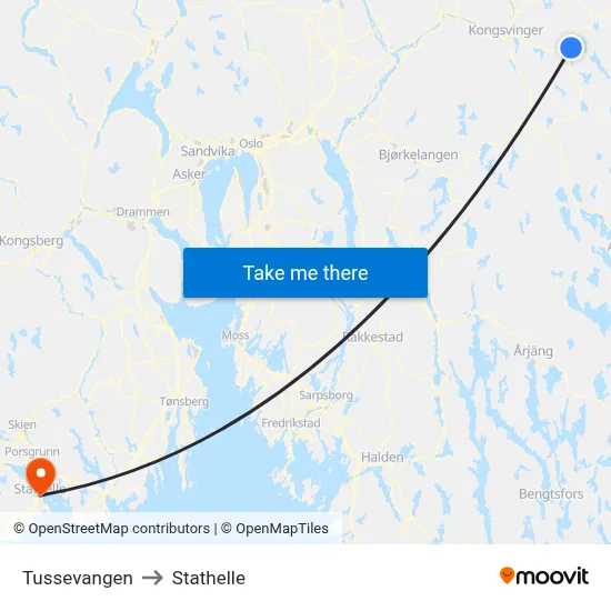 Tussevangen to Stathelle map