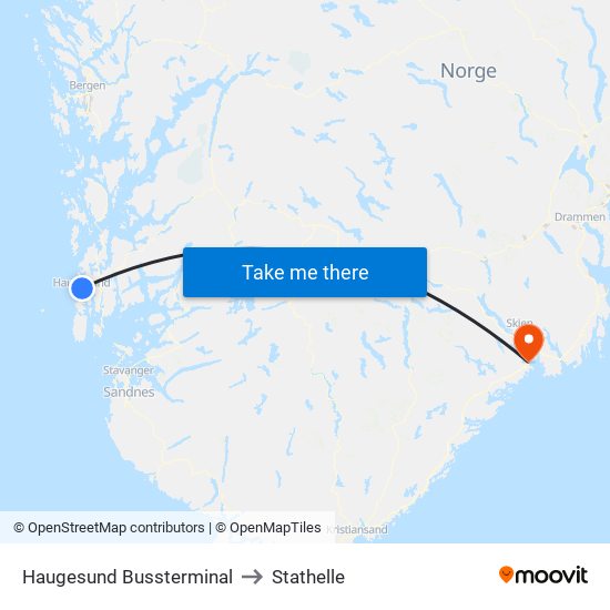 Haugesund Bussterminal to Stathelle map