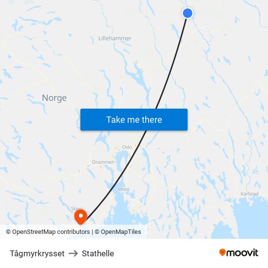 Tågmyrkrysset to Stathelle map