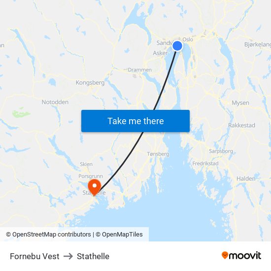 Fornebu Vest to Stathelle map