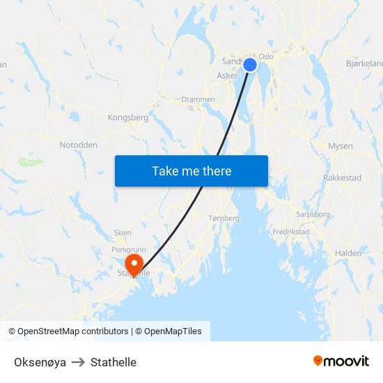 Oksenøya to Stathelle map