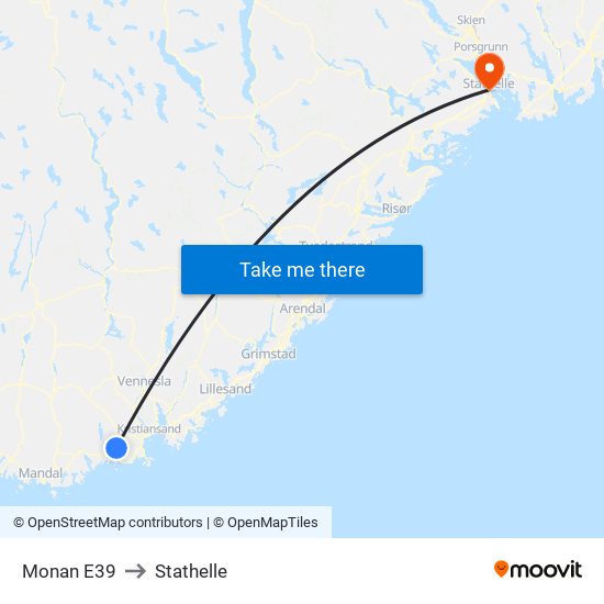 Monan E39 to Stathelle map