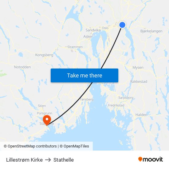 Lillestrøm Kirke to Stathelle map