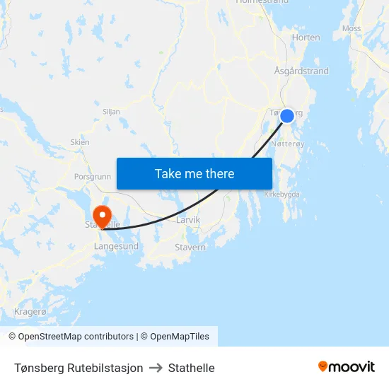 Tønsberg Rutebilstasjon to Stathelle map