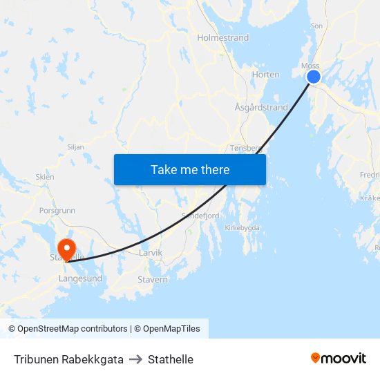 Tribunen Rabekkgata to Stathelle map