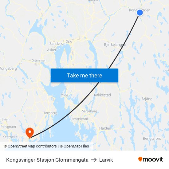 Kongsvinger Stasjon Glommengata to Larvik map