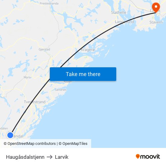 Haugåsdalstjenn to Larvik map