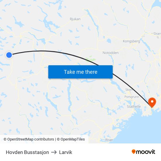 Hovden Busstasjon to Larvik map