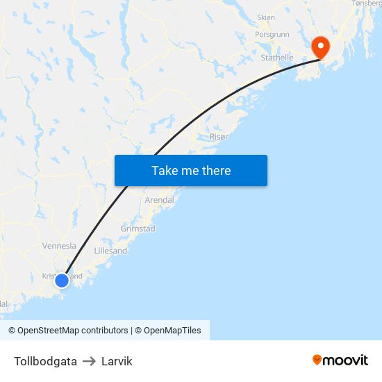 Tollbodgata to Larvik map