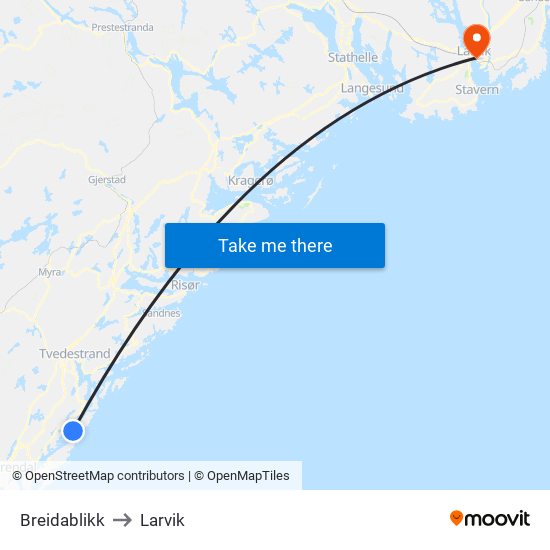 Breidablikk to Larvik map