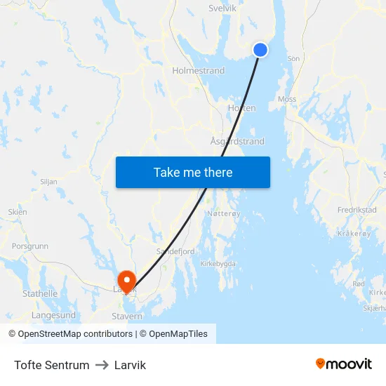 Tofte Sentrum to Larvik map