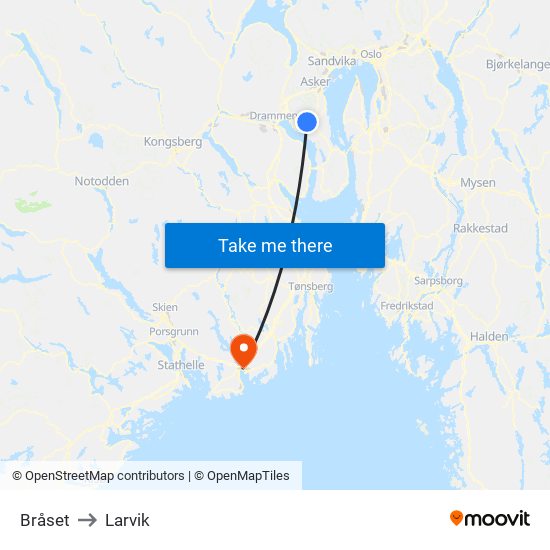 Bråset to Larvik map
