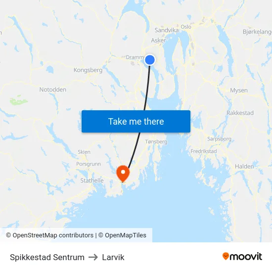 Spikkestad Sentrum to Larvik map