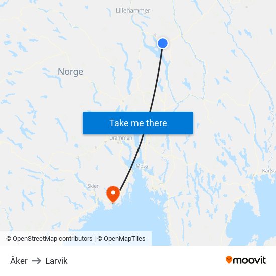 Åker to Larvik map