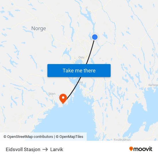 Eidsvoll Stasjon to Larvik map