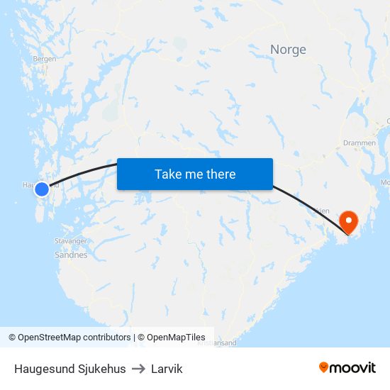 Haugesund Sjukehus to Larvik map