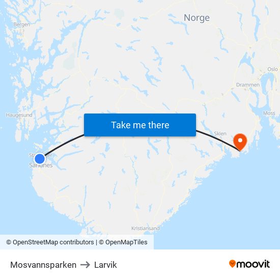 Mosvannsparken to Larvik map