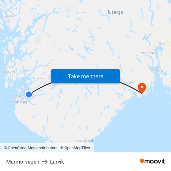 Marmorvegen to Larvik map