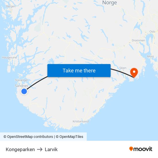 Kongeparken to Larvik map