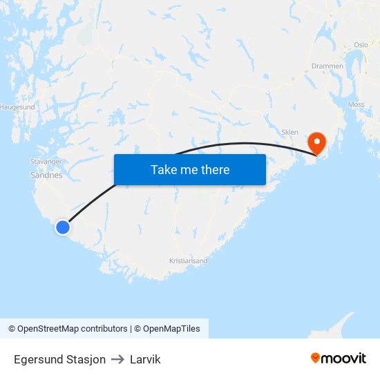 Egersund Stasjon to Larvik map