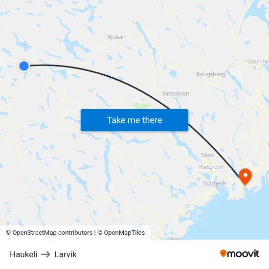 Haukeli to Larvik map