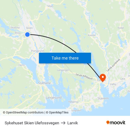 Sykehuset Skien Ulefossvegen to Larvik map