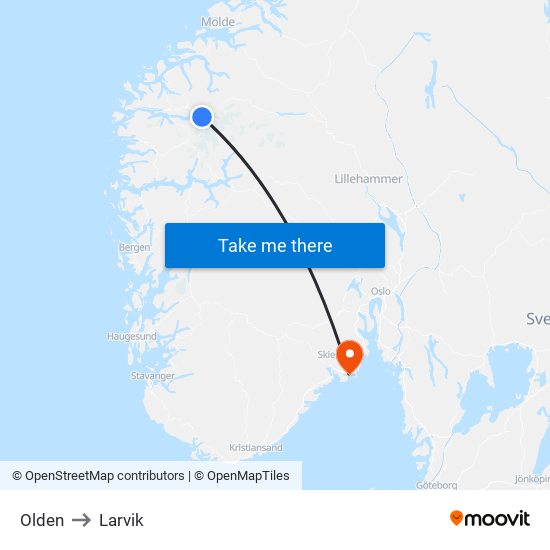 Olden to Larvik map