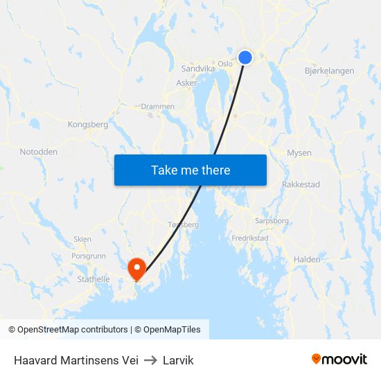 Haavard Martinsens Vei to Larvik map