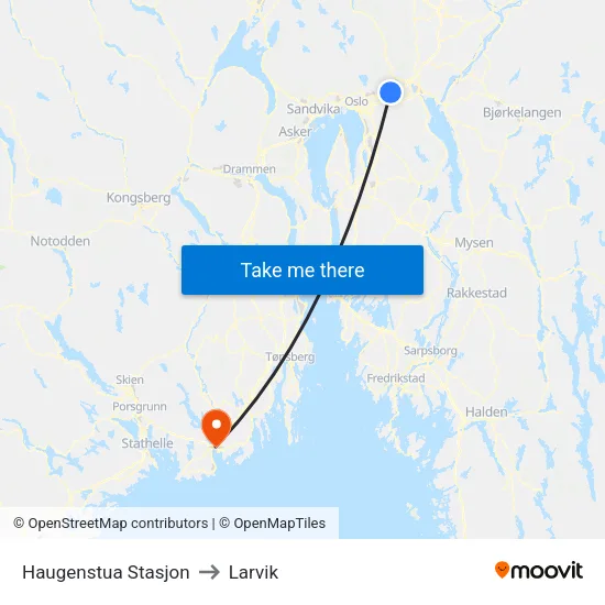 Haugenstua Stasjon to Larvik map