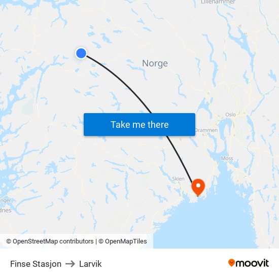Finse Stasjon to Larvik map